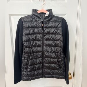 Lou & Grey XS Black Quilted Puffer Jacket with Knit Sleeves NWT